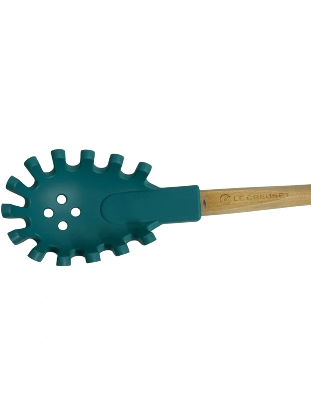 Le Creuset Teal Pasta Server with Wooden Handle